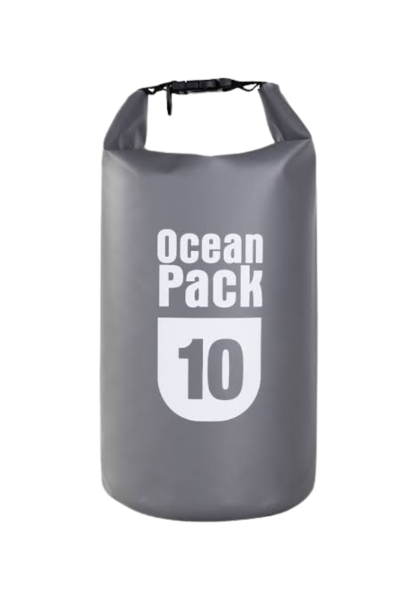 Gray colored 10L dry bag.