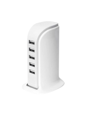 White USB cellphone charger with five ports.