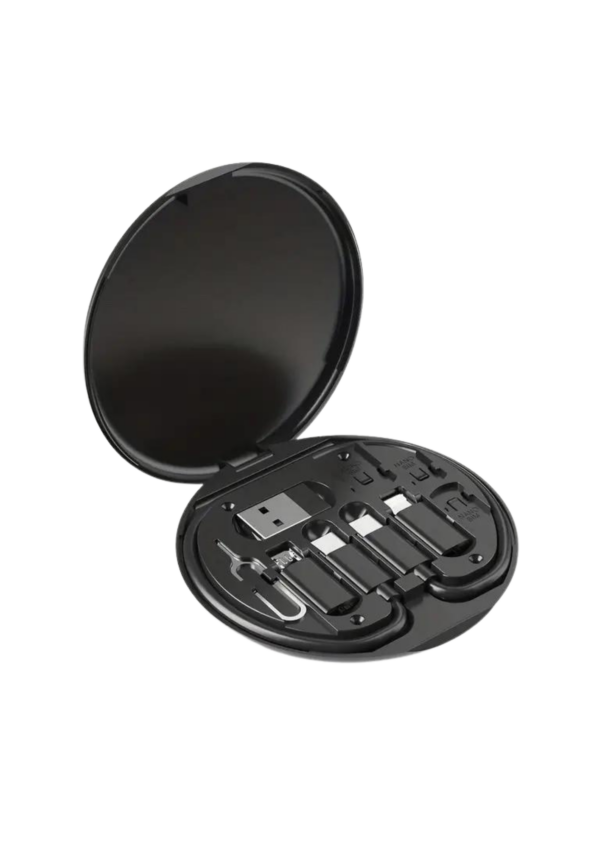 A photo of black color data cable charging set.