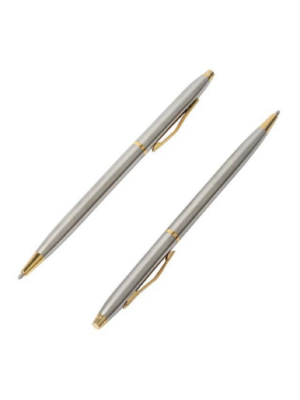 A photo of silver Metal Rotating pen.