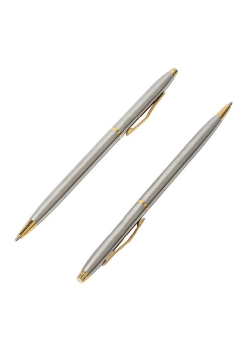 A photo of silver Metal Rotating pen.