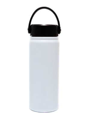 White vacuum flask with handle.