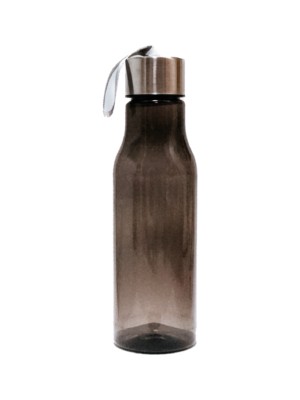 Black platic bottle with lid.