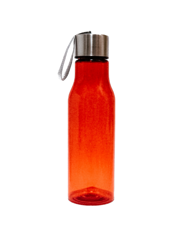 Red plastic bottle with lid.