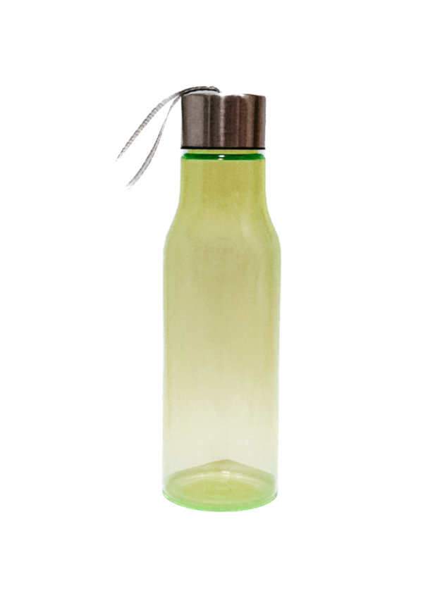Green plastic bottle with lid.
