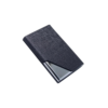 A photo of a black business card holder.