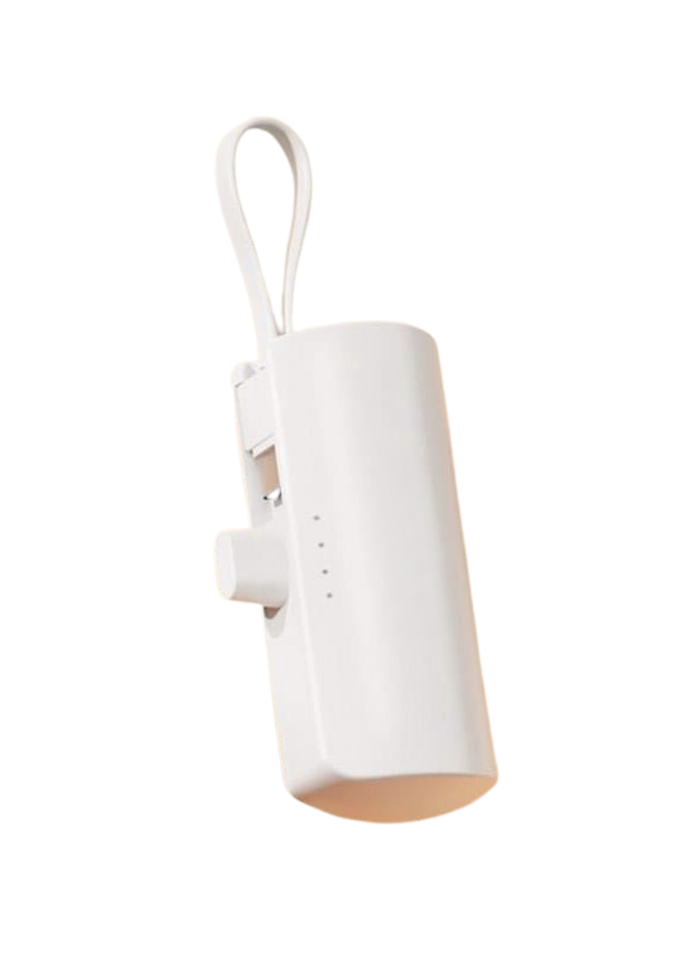 PREMIO PRODUCTS A photo of white powerbank with built-in cable and stand.