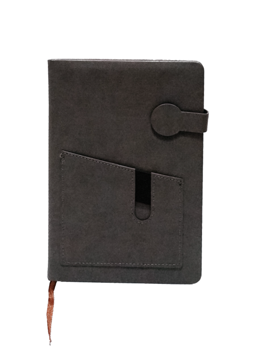 Sample photo of gray notebook with pocket.