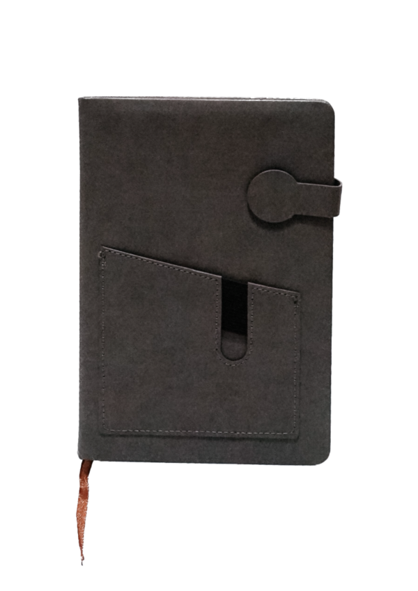 Sample photo of gray notebook with pocket.