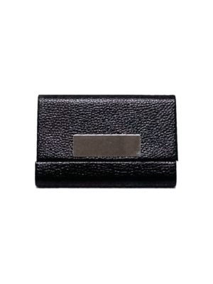 Black leather flip card holder.