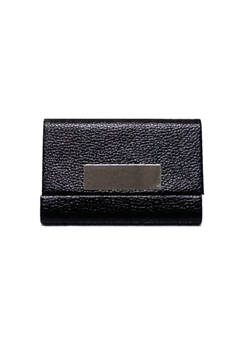 Black leather flip card holder.