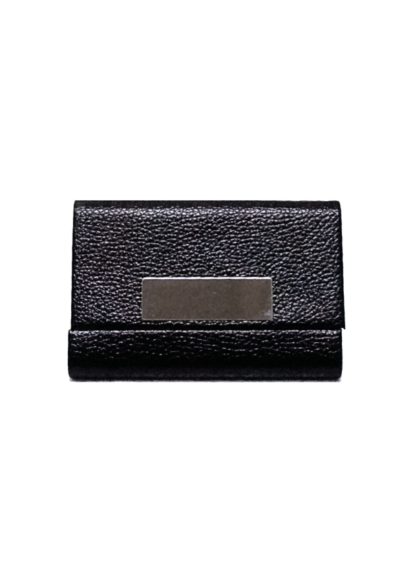 Black leather flip card holder.