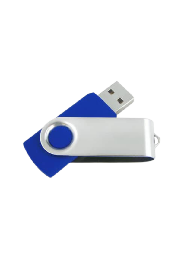 Swivel flash drive in blue color.