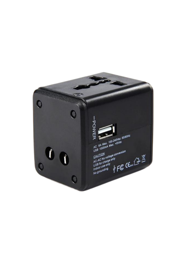 Black travel adaptor.