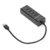 A photo of black USB hub with four ports.