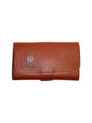 Brown leather cord organizer.