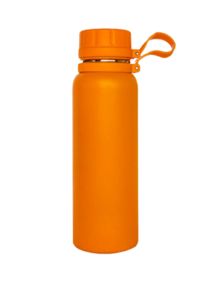 Orange vacuum flask with handle.