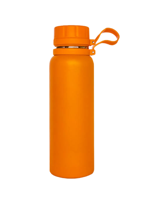 Orange vacuum flask with handle.
