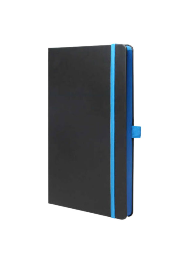 Black notebook with blue color edge paper.