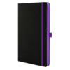 Black notebook with violet paper edge.
