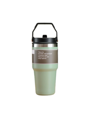 A photo of a green water bottle stainless steel.