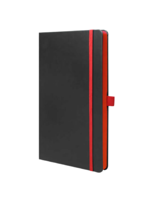 Red color edge notebook.