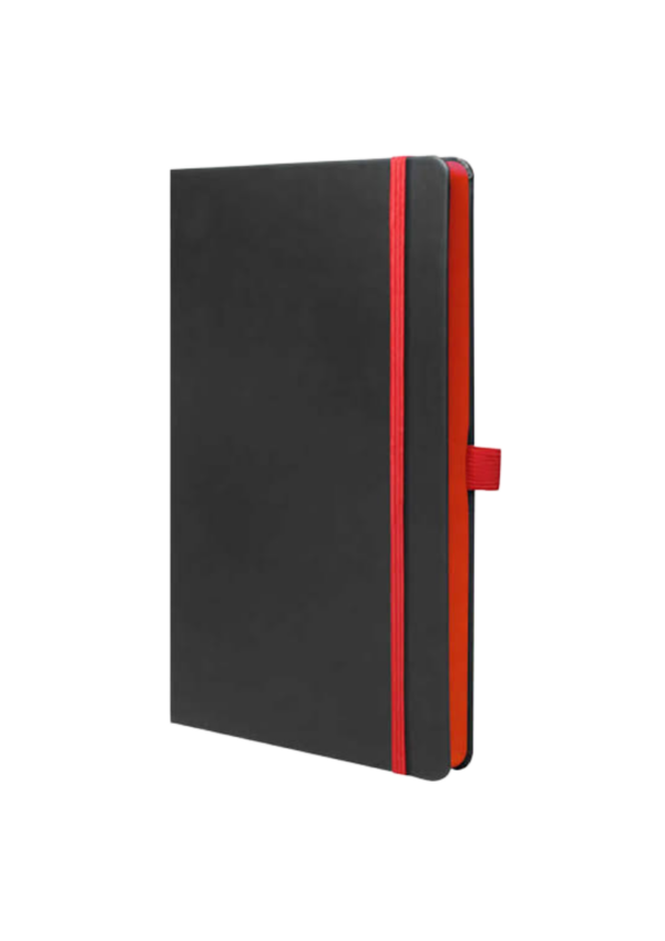 Red color edge notebook.