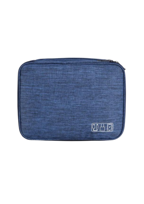A photo of blue travel organizer bag.