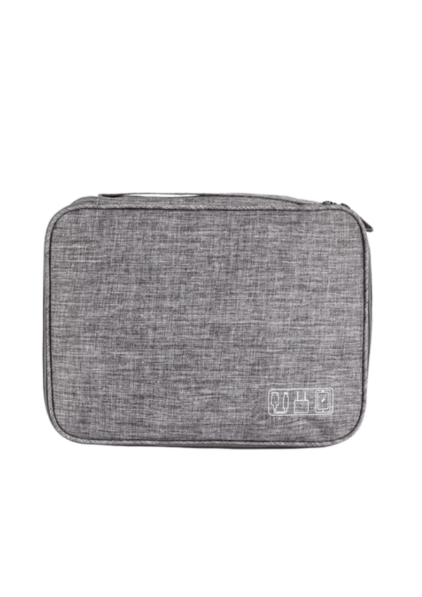 A photo of travel organizer bag in gray color.
