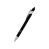 A photo of a black stylus metal pen with silver chrome accents.