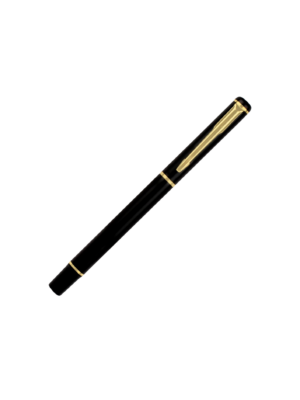 A black metal pen with gold chrome accents.