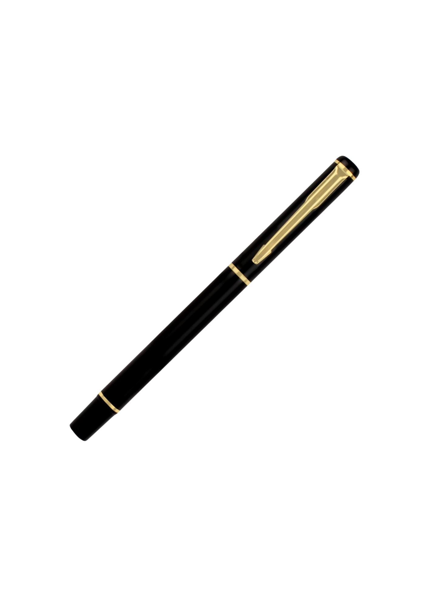 PREMIO PRODUCTS - 218 A black metal pen with gold chrome accents.