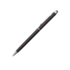 A photo of a black plastic slim pen with stylus.