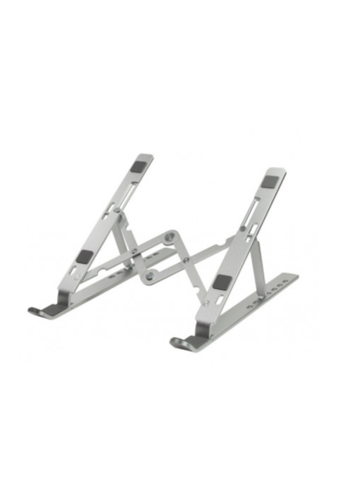 A photo of a sliver foldable laptop stand.