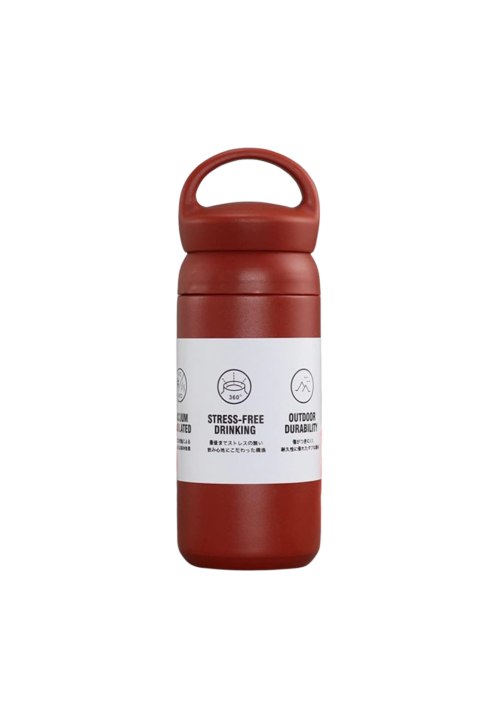 A photo of handy vacuum flask in red color.