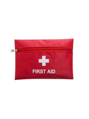 A photo of a red first aid kit pouch.