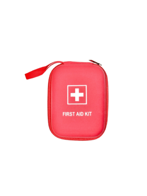 A photo of red first aid kit in a hard case.