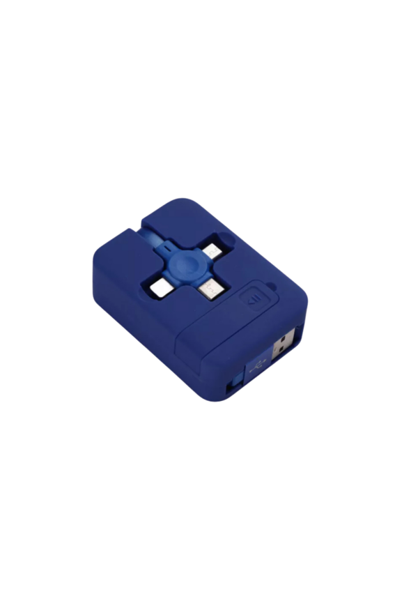 3-in-1 retractable charging cable set in blue color.