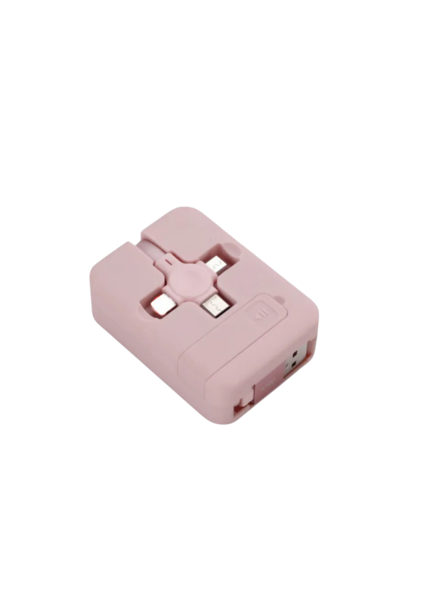 3-in-1 retractable charging cable set in pink color.