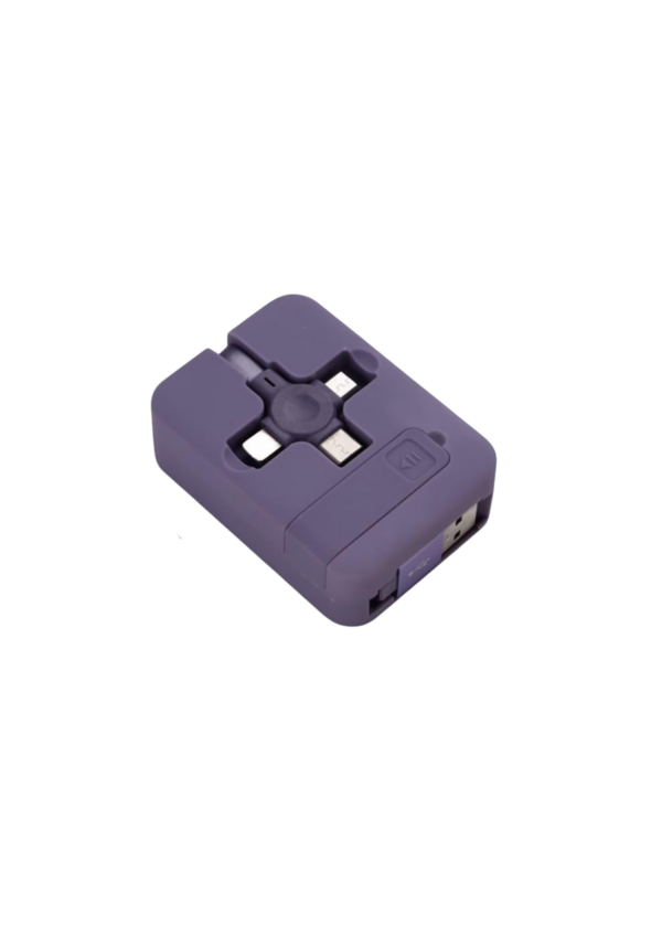 3-in-1 retractable charging cable set in purple color.
