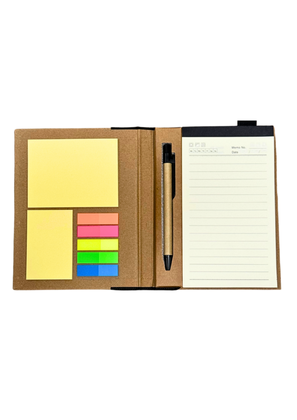 an-open-notepad-with-sticky-notes-on-left-side-and-pen-with-paper-on-right-side
