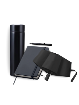 A-set-of-black-tumbler-notebook-pen-and-umbrella