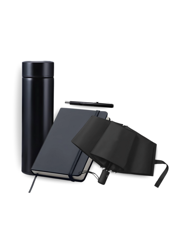 A-set-of-black-tumbler-notebook-pen-and-umbrella