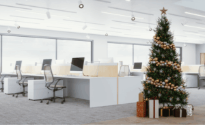 an-office-with-a-christmas-tree